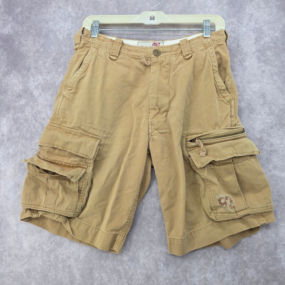 Vintage Abercrombie & Fitch A92 Cargo Shorts Tan Khaki Cotton Utility Pockets 14